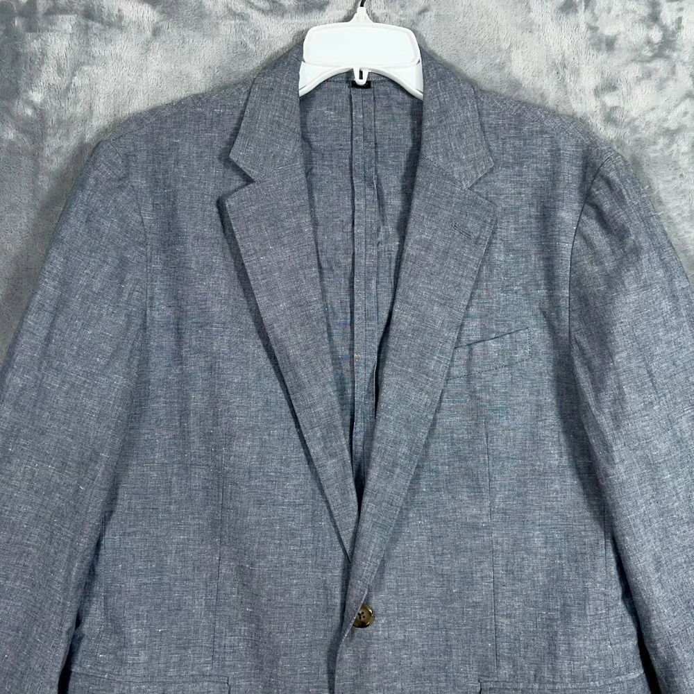 J Crew Ludlow Unstructured Blazer Mens 40S Short Linen Blue Suit Jacket Somelos